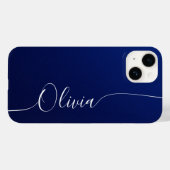 Coques Case-Mate iPhone Nom élégant en calligraphie bleu blanc (Verso (horizontal))