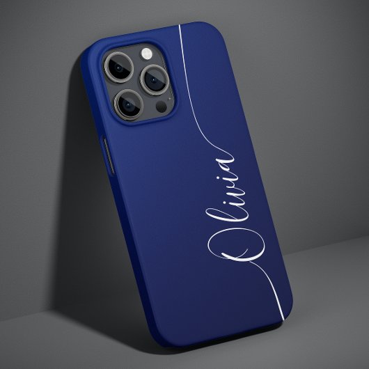 Coques Case-Mate iPhone Nom élégant en calligraphie bleu blanc