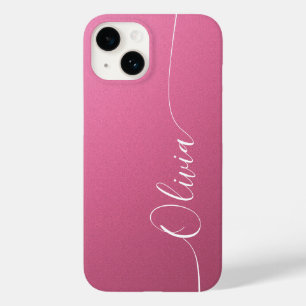 Coque Pour iPhone 14 Nom élégant en calligraphie rose blanc
