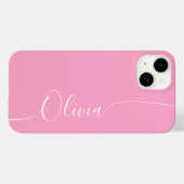 Coques Case-Mate iPhone Nom élégant en calligraphie rose blanc (Verso (horizontal))