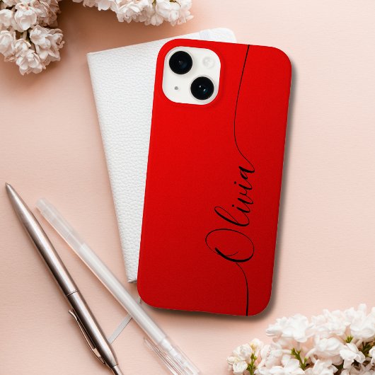 Coques Case-Mate iPhone Nom élégant en écriture calligraphique rouge et no