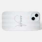 Coques Case-Mate iPhone Nom élégant Monogramme & fines rayures ombrées gri (Verso (horizontal))