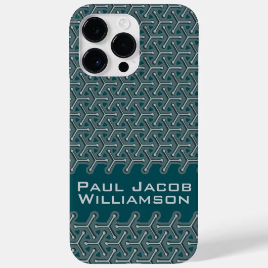 Coques Case-Mate iPhone Nom en acier cubique motif turquoise foncé (Verso)