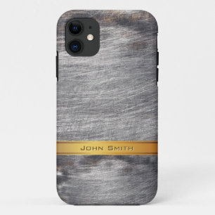 Coque Case-Mate Pour iPhone Nom en acier grunge rayé de coutume en métal d'o