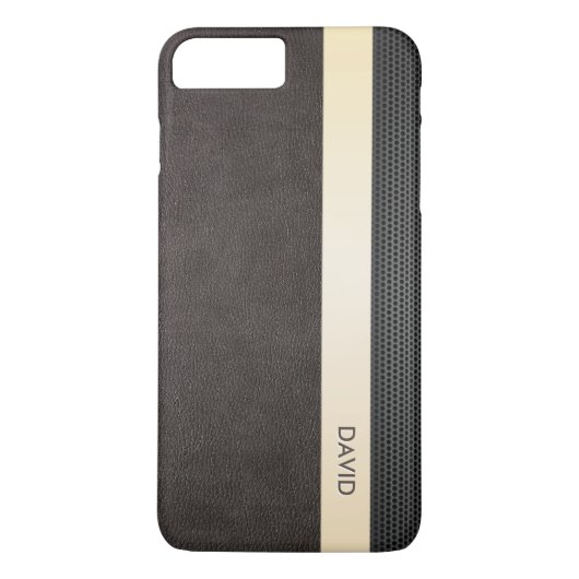 Coques Case-Mate iPhone Nom en cuir chic de coutume de rayure d'or (Dos)