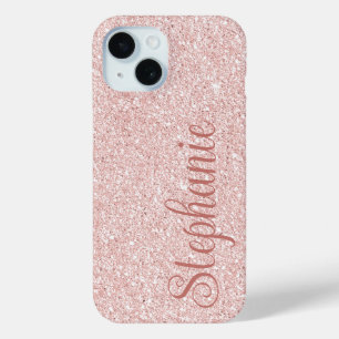 Coque Pour iPhone 15 Nom en écriture cursive rose gold pailleté