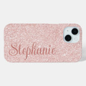 Coques Case-Mate iPhone Nom en écriture cursive rose gold pailleté (Verso (horizontal))