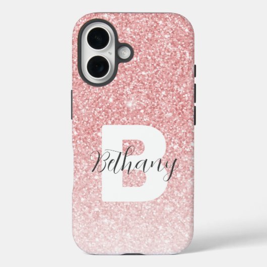 Coques Case-Mate iPhone Nom en écriture monogramme avec paillettes rose gi (Verso)
