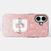 Coques Case-Mate iPhone Nom en écriture monogramme avec paillettes rose gi (Verso (horizontal))
