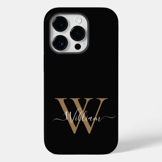 Coques Case-Mate iPhone Nom en écriture monogramme moderne or noir (Verso)