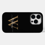 Coques Case-Mate iPhone Nom en écriture monogramme moderne or noir (Verso (horizontal))