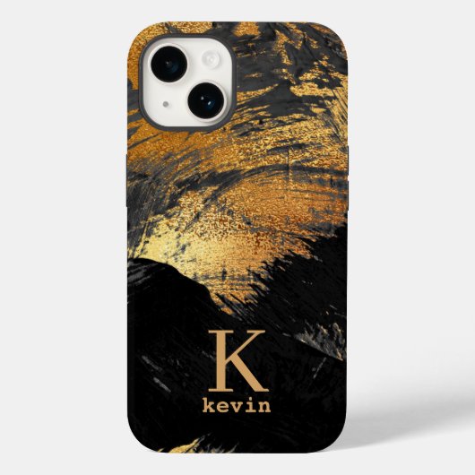 Coques Case-Mate iPhone Nom en or noir monogrammé élégant (Verso)