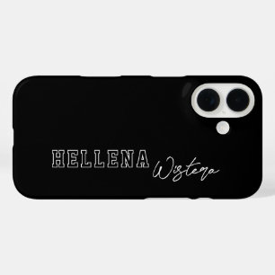 Coques iPhone 16 Nom en script Monogramme Collège Varsity Noir Blan