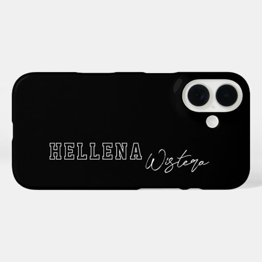 Coques Case-Mate iPhone Nom en script Monogramme Collège Varsity Noir Blan (Verso (horizontal))