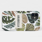 Coques Case-Mate iPhone Nom et initiale personnalisés de la feuille tropic (Dos (Horizontal))
