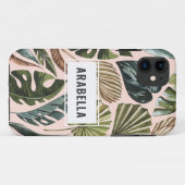 Coques Case-Mate iPhone Nom et initiale personnalisés de la feuille tropic (Dos (Horizontal))