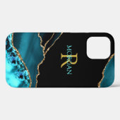 Coques Case-Mate iPhone Nom et monogramme, Agate sarcelle/noir, Texte or/s (Verso (horizontal))