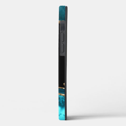 Coques Case-Mate iPhone Nom et monogramme, Agitation Turquoise/noire, Text (Verso / Gauche)