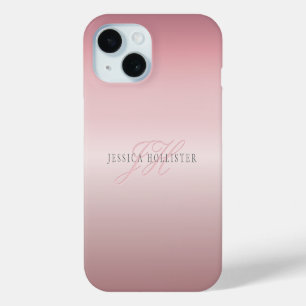 Coque Pour iPhone 15 Nom et monogramme Blush en FAUX or rose doux