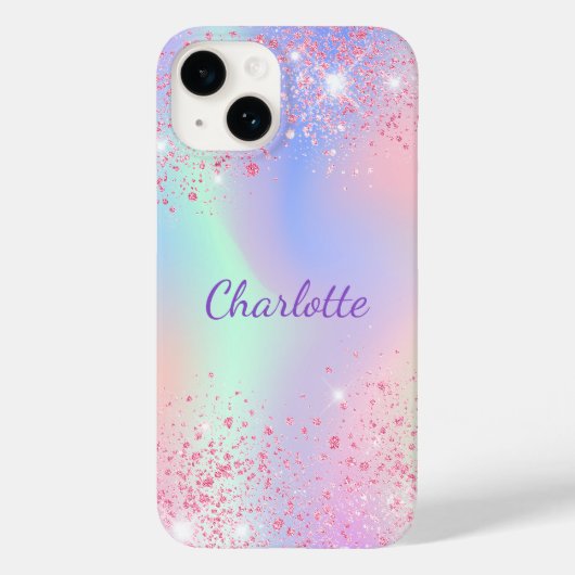 Coques Case-Mate iPhone Nom étincelant holographique rose violet (Verso)