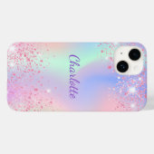Coques Case-Mate iPhone Nom étincelant holographique rose violet (Verso (horizontal))