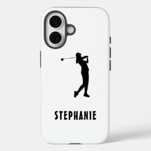 Coques iPhone 16 Nom Femme Golf Lecteur Golfing Golfing Noir Blanc