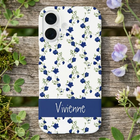 Coques Case-Mate iPhone Nom Fleur Sauvage Aquarelle Bleu Cobalt Vert