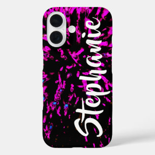 Coques iPhone 16 Nom floral Abstrait rose et noir