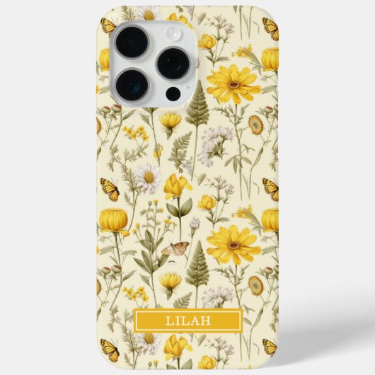 Coques Case-Mate iPhone Nom floral aquarelle botanique jaune (Verso)