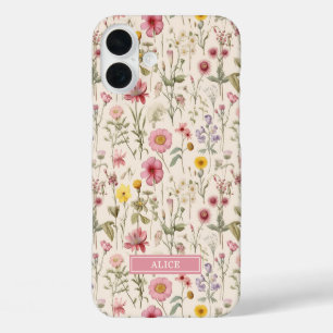 Coques iPhone 16 Plus Nom floral aquarelle botanique rose