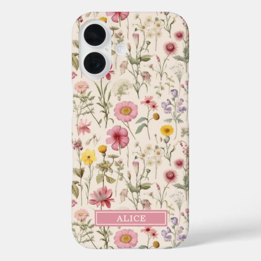 Coques Case-Mate iPhone Nom floral aquarelle botanique rose (Verso)