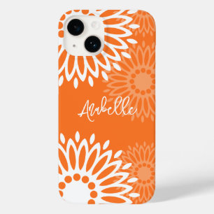 Coque Pour iPhone 14 Nom floral géométrique minimaliste Orange Mandala