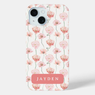 Coque Pour iPhone 15 Nom floral rose pâle et pâle