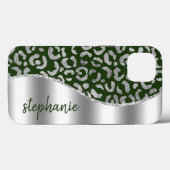 Coques Case-Mate iPhone Nom Glam Leopard Spots Métallic Argent Vert (Verso (horizontal))
