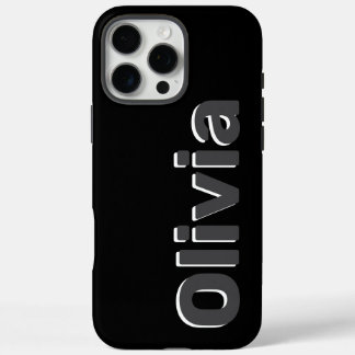 Coques iPhone 16 Pro Max Nom Gris et Noir simple et moderne