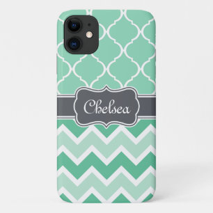 Case-Mate iPhone Case Nom gris Motif de menthe Chevron et treillis