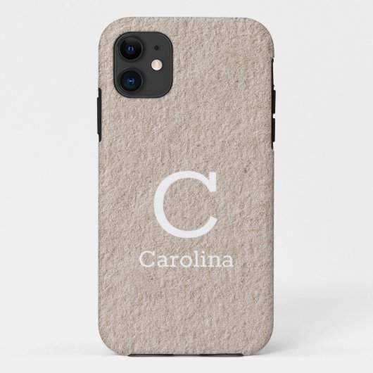 Coques Case-Mate iPhone Nom initial Beige Texture Motif Chic Elegant (Dos)