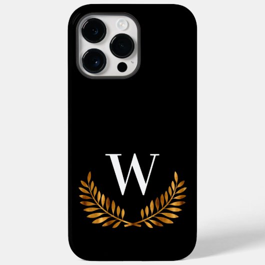 Coques Case-Mate iPhone Nom initial du monogramme en or noir couronne (Verso)
