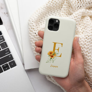 Coque iPhone 15 Pro Nom initial du monogramme floral personnalisé