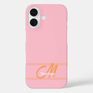 Coques iPhone 16 Nom initial monogramme moderne rose