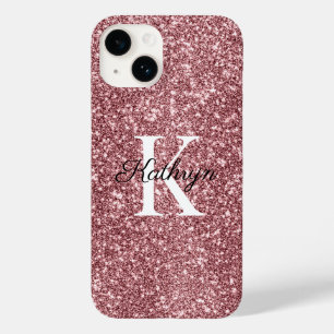 Coque Pour iPhone 14 Nom Initial Monogramme Pailleté Or Rose