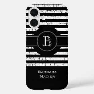 Coques iPhone 16 Nom initial noir/blanc personnalisé