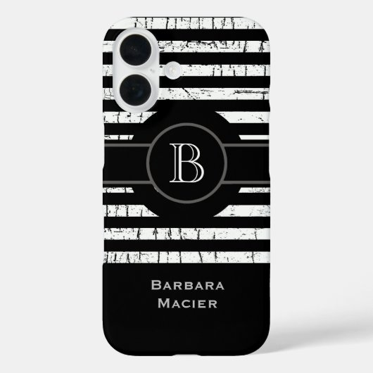 Coques Case-Mate iPhone Nom initial noir/blanc personnalisé (Verso)