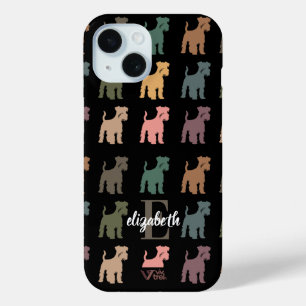 Coque Pour iPhone 15 Nom Initial Rétro Schnauzer Personnalisé pour l'Am