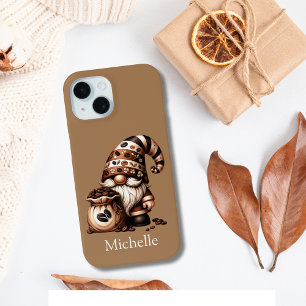 Coque Pour iPhone 15 Nom initiales de monogramme Gnome de café Brun Bla
