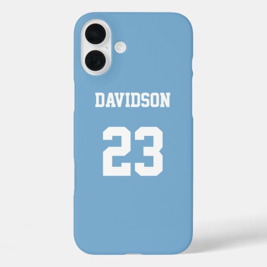 Coques Case-Mate iPhone Nom Jersey Numéro bleu clair blanc personnalisé (Verso)