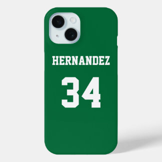 Coque Pour iPhone 15 Nom Jersey personnalisé Numéro vert et blanc