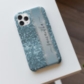 Coques Case-Mate iPhone Nom manuscrit Bleu Diamant Parties scintillant loo