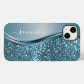 Coques Case-Mate iPhone Nom manuscrit Blue Metal Parties scintillant Look  (Verso (horizontal))