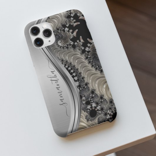 Coques Case-Mate iPhone Nom manuscrit Fractal Argent Or moderne